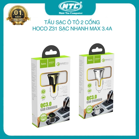 Tẩu sạc xe hơi ô tô Hoco Z31 sạc nhanh 18W tích hợp 2 cổng sạc max 3.4A - có màn hình LCD (nhiều màu)