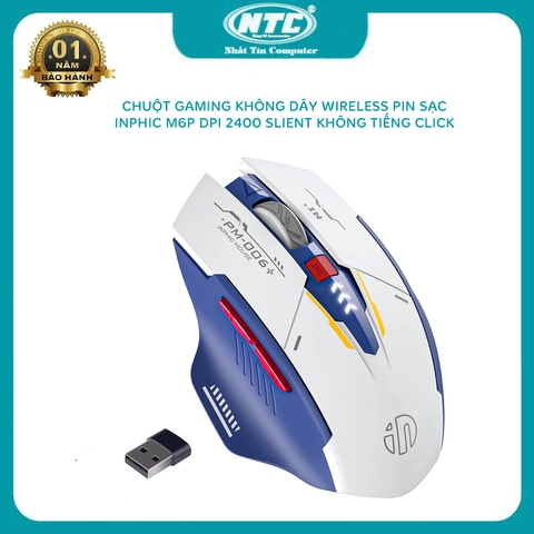 Chuột không dây Wireless pin sạc 6D INPHIC F9 gaming DPI 2400 thiết kế hiện đại - slient không tiếng click (xanh trắng)