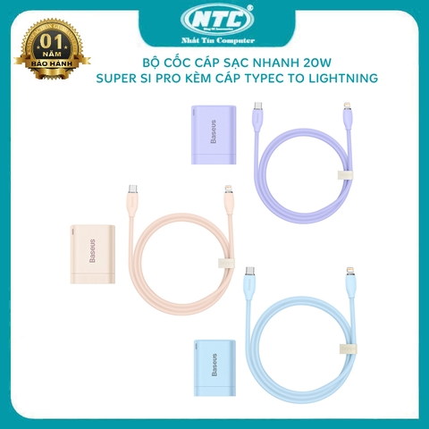 Bộ cốc cáp sạc nhanh typeC to lightning Baseus super si pro CCCJG20CC-X chân gập hỗ trợ PD 20W  - nhỏ gọn màu siêu kute (màu ngẫu nhiên)