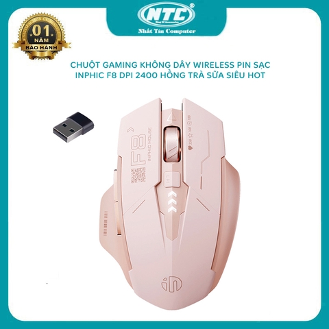 Chuột gaming không dây Wireless 6D INPHIC F8 DPI 2400 hồng trà sữa siêu hot - phiên bản slient không tiếng click (hồng trà sữa)