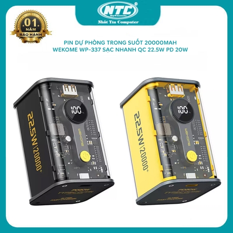 Pin dự phòng trong suốt WEKOME WP-337 dung lượng 20000mAh sạc nhanh PD 20W và QC 22.5W (màu ngẫu nhiên)