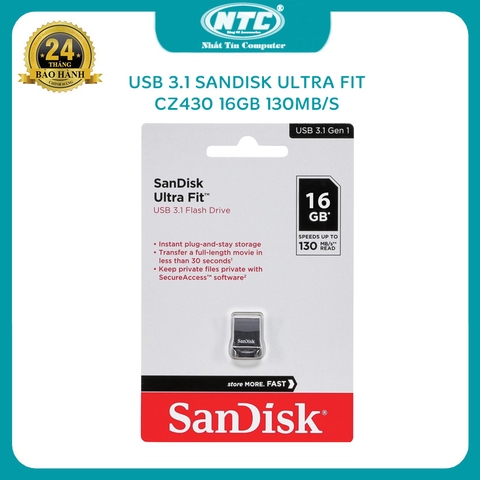 USB 3.1 SanDisk CZ430 16GB Ultra Fit 130MB/s (Đen)