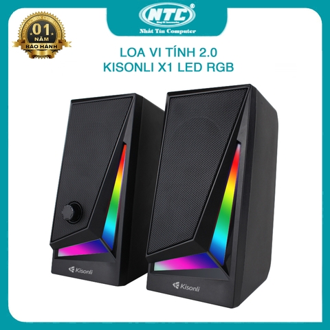 Loa vi tính 2.0 Kisonli X1 led RGB âm thanh cực hay - thiết kế hiện đại (đen)