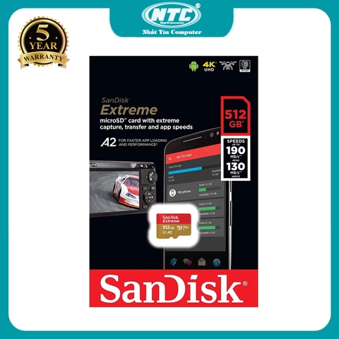 Thẻ nhớ MicroSDXC SanDisk Extreme 512GB V30 U3 4K A2 đọc 190MB/s ghi 130MB/s (Vàng)