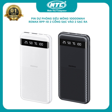 Pin dự phòng siêu mỏng 10000mAh Remax RPP-10 3 cổng out 2 cổng in, có tích hợp typeC in / out (màu ngẫu nhiên)
