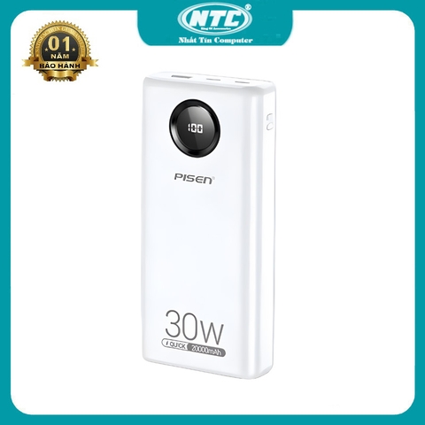 Sạc dự phòng siêu nhanh 30W Pisen D337 20000mAh có LCD - hỗ trợ QC 22.5W /PPS /PD 30W