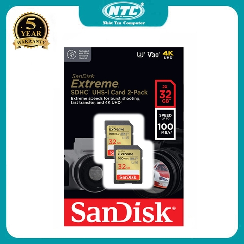 Thẻ nhớ Máy Ảnh SDXC SanDisk Extreme 32GB V30 UHS-I U3 4K 100MB/s (Vàng)