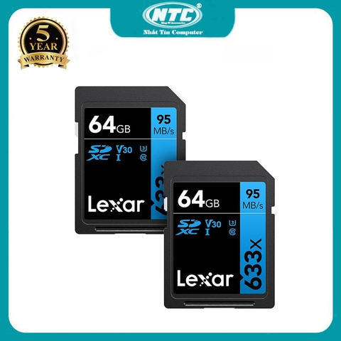 Thẻ nhớ máy ảnh SDXC Lexar 633x 64GB UHS-I U3 V30 đọc 90MB/s ghi 45MB/s LSD64GCB633 (xanh)