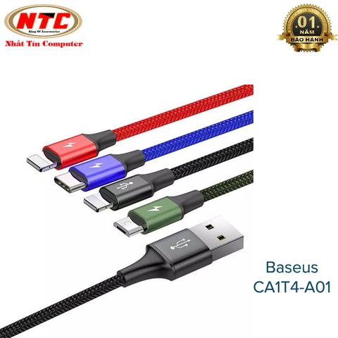 Cáp sạc 4 đầu Baseus CA1T4-A01 Rapid dài 1.2m max 3.5A tích hợp 2 lightning/ microUSB/ typeC (nhiều màu)