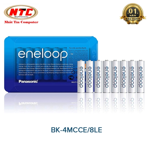 Vỉ 8 pin sạc AAA Eneloop 750mAh BK-4MCCE/8LE (HR03) - made in Japan (Trắng)
