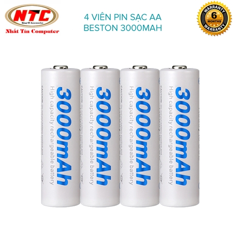 Combo 4 pin sạc AA Beston 3000mah - kèm hộp nhựa đựng pin (Trắng)