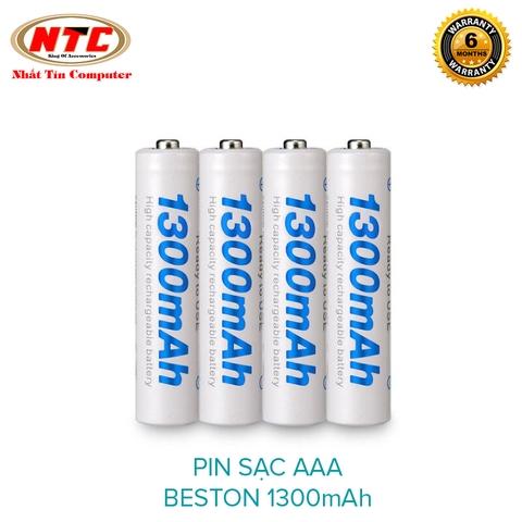 Combo 4 pin sạc AAA Beston 1300mah - kèm hộp nhựa đựng pin (Trắng)