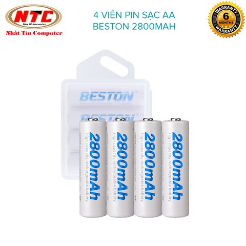 Combo 4 pin sạc AA Beston 2800mah - kèm hộp nhựa đựng pin (Trắng)