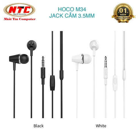 Tai nghe nhét tai Hoco M34 Honor Music jack cắm 3.5mm tôn vinh âm nhạc (2 màu tùy chọn)