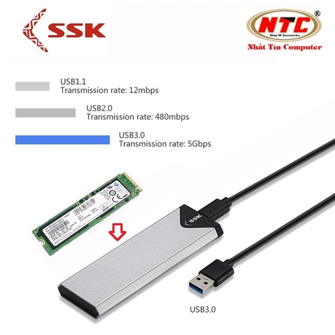 Box ổ cứng di động SSD M2 Sata SSK SHE-C320 chuẩn 3.0 - Hỗ trợ đến 5Gbps (xám)