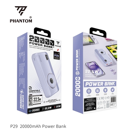 Pin dự phòng 20000mah PHANTOM P29 sạc nhanh cho iphone 15 - hỗ trợ