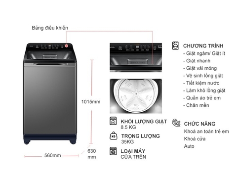 Máy Giặt Aqua 8,5 Kg AQW-FR85GT.S