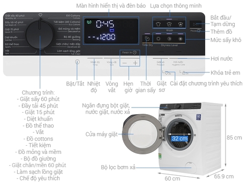 Máy giặt sấy Electrolux UltimateCare 500 Inverter giặt 11 kg - sấy 7 kg EWW1123P5WC