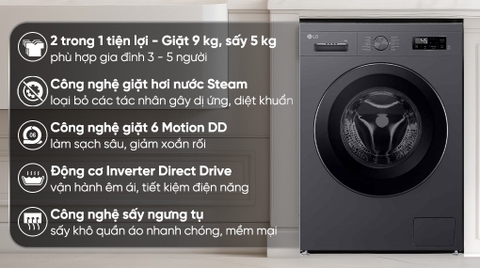 Máy giặt sấy LG Inverter giặt 9 kg - sấy 5 kg FB1209D5M