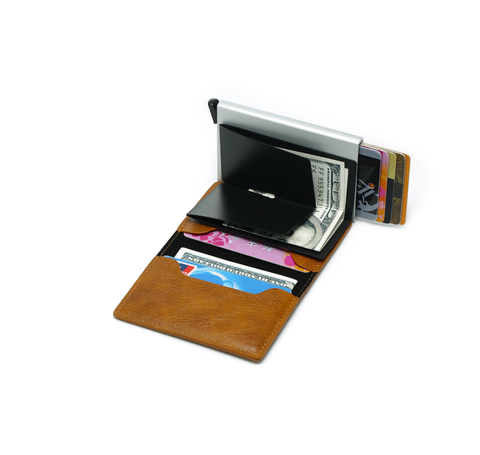 Ví da Mini đựng thẻ ATM, Name Card tiện dụng AV050 (Case kim loại, có nút ấn tự động đẩy thẻ ra)