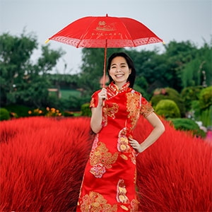 Dù đám cưới song hỷ gấp gọn phong cách trung hoa V.2