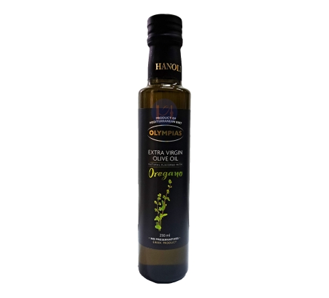 Dầu ô liu nguyên chất vị kinh giới cay (oregano) Olympias Hy Lạp chai 250ml