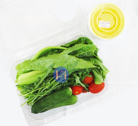 Salad rocket, xà lách, dưa leo & cà chua bi hữu cơ HIFOOD hộp 250g (kèm sốt mè / sốt chanh leo)