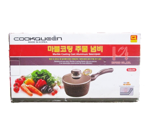 Nồi vân đá có cán chống dính Cookqueen Hàn Quốc (nắp kính) 16cm