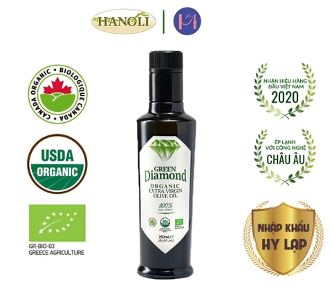 Dầu ô liu nguyên chất hữu cơ Green Diamond Hy Lạp chuẩn USDA chai 250ml | 500ml