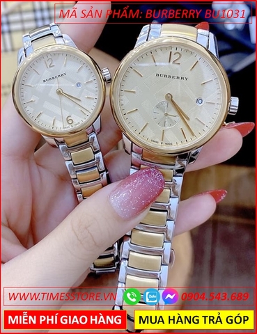 Đồng Hồ Cặp Đôi Burberry The Classic Mặt Tròn Dây Demi Vàng Gold (32mm-40mm)