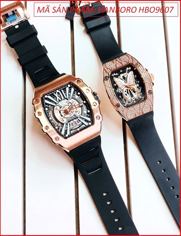 Đồng Hồ Cặp Đôi Hanboro Automatic Rose Gold Dây Silicone (36mm-43mm)