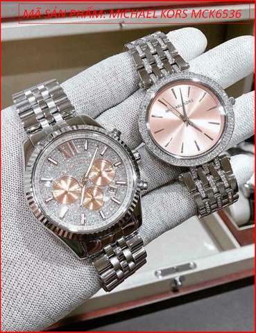 Đồng Hồ Cặp Đôi Michael Kors Mặt Tròn Đính Đá Dây Kim Loại (39mm-44mm)