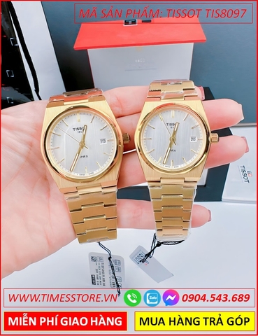 Đồng Hồ Cặp Đôi Tissot PRX Mặt Tròn Trắng Dây Vàng Gold (34mm-40mm)