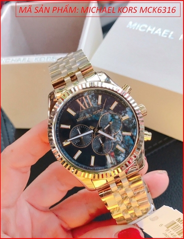 Đồng hồ Michael Kors Nam Mặt Đen Dây Kim Loại Vàng Full Gold (44mm)