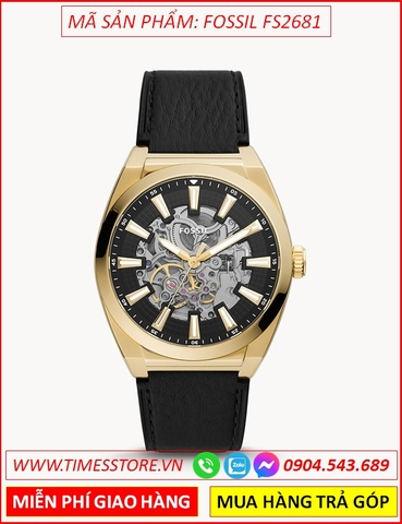 Đồng Hồ Nam Fossil Everett Automatic Mặt Tròn Vàng Gold Lộ Cơ Dây Da (42mm)