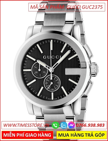 Đồng Hồ Nam Gucci Chrono Mặt Tròn Đen Dây Kim Loại (42mm)