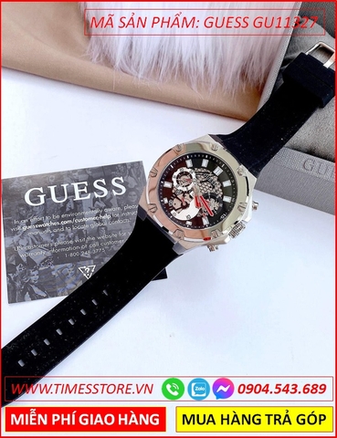 Đồng Hồ Nam Guess Mặt Tròn Tựa Hublot Dây Cao Su Đen (46mm)