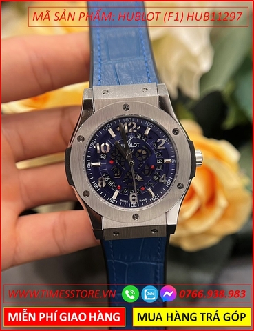 Đồng Hồ Nam Hublot F1 Automatic Lộ Máy Dây Da Bọc Silicone Xanh (42mm)