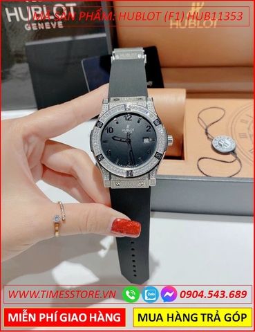 Đồng Hồ Nam Hublot F1 Mặt Tròn Đen Đính Đá Dây Silicone (42mm)