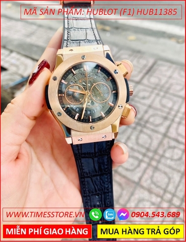 Đồng Hồ Nam Hublot F1 Mặt Tròn Rose Gold 5 Kim Dây Da Bọc Silicone (42mm)