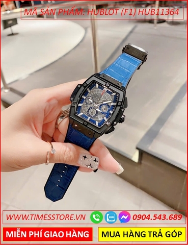 Đồng Hồ Nam Hublot F1 Senna Champion 88 Mặt Chữ Nhật Đen Dây Da Xanh Bọc Silicone (43x45mm)