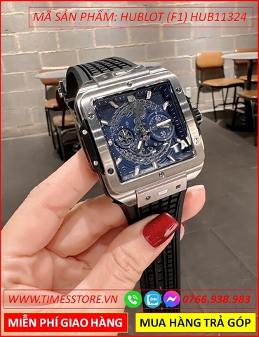 Đồng Hồ Nam Hublot F1 Square Bang Mặt Vuông Xanh Dây Silicone (42x42mm)