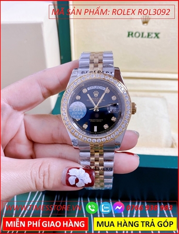 Đồng Hồ Nam Rolex F1 Automatic 2 Lịch Mặt Đen Dây Demi (41mm)