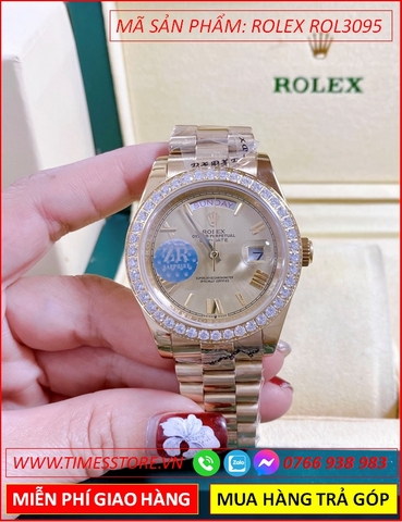 Đồng Hồ Nam Rolex F1 Automatic 2 Lịch Mặt Vàng Số La Mã Dây Vàng Gold (41mm)