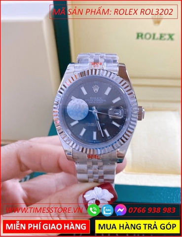 Đồng Hồ Nam Rolex F1 Automatic Mặt Đen Niềng Khía Dây Kim Loại (41mm)