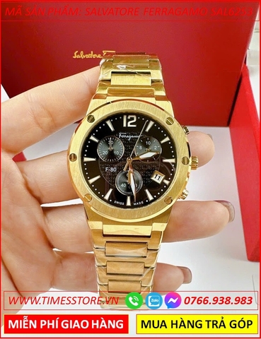 Đồng Hồ Nam Salvatore Ferragamo F80 Chronograph Mặt Đen Dây Vàng Gold (44mm)