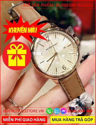 Đồng hồ Nữ Burberry Mặt Tròn Vàng Gold Dây Da Nâu Siêu Cấp (32mm)