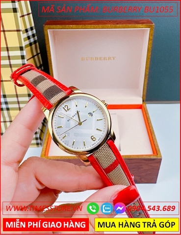 Đồng Hồ Nữ Burberry The Classic Round Mặt Tròn Trắng Dây Da Caro Đỏ (32mm)