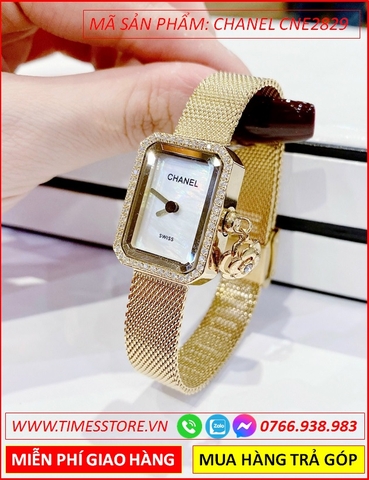 Đồng Hồ Nữ Chanel Boy Friend Tweed Mặt Chữ Nhật Dây Lưới Vàng Gold (29mm)