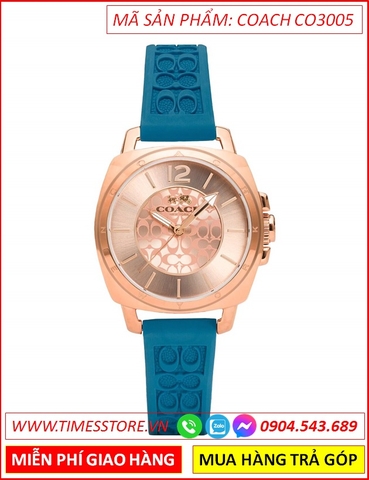 Đồng Hồ Nữ Coach Boyfriend Mặt Rose Gold Dây Silicone Xanh (34mm)